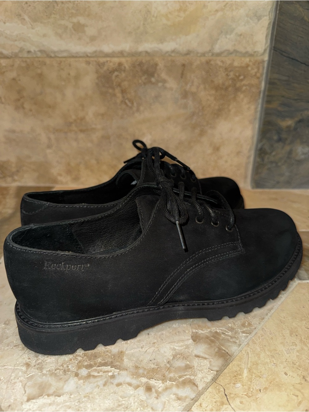 Rockport Waterproof Black Leather Oxford Shoes Women’s 9W Wide Lace Up WR5649